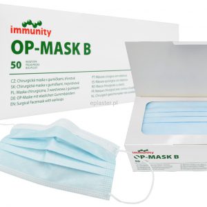 Maseczka ochronna flizelinowa z gumką – chirurgiczna 3 warstwowa ( 50 sztuk )